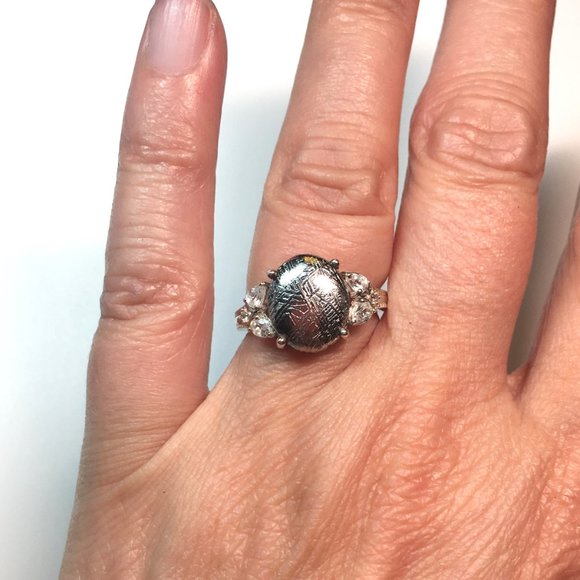 RARE Meteorite Cabochon Ring .925 Silver, Size 6, Genuine Muonionalusta - Picture 5 of 16